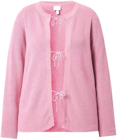Ulla Popken - Dames - Cardigan sluiting met strikjes ronde hals - Heldere roos - Maat 46+
