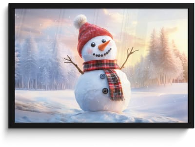 Poster in lijst - Fotolijst 60x40 cm - Posters - Sneeuwpop - Zonsondergang - Wit - Posterlijst zwart - Decoratie - Wanddecoratie woonkamer - Muurdecoratie slaapkamer