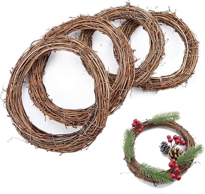 Natuurlijke Rieten Krans Set van 4, Decoratieve Wilgenkrans voor Thuisdecoratie, Bruiloften en Feestdagen, 30 cm, Ronde Wijnstok Guirlande