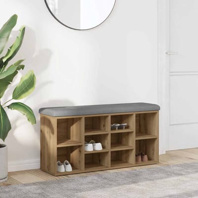 vidaXL - Schoenenbank - 102x32x50 - cm - bewerkt - hout - artisanaal - eikenkleur