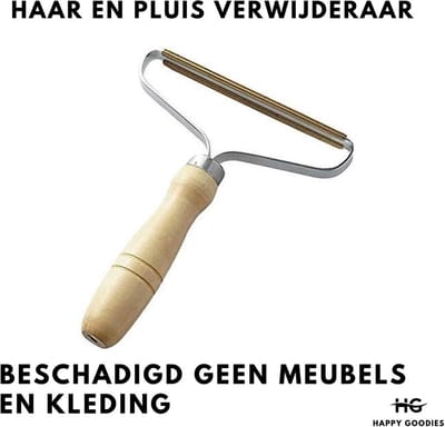 Kattenhaar verwijderaar - Houten handvat en koperen kop - Voor meubels en kleding