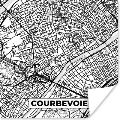 Poster Stadskaart - Courbevoie - Plattegrond - Kaart - Frankrijk - Zwart wit - 100x100 cm XXL