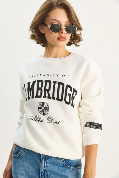 Geprinte Geribbelde Crew Neck Sweatshirt