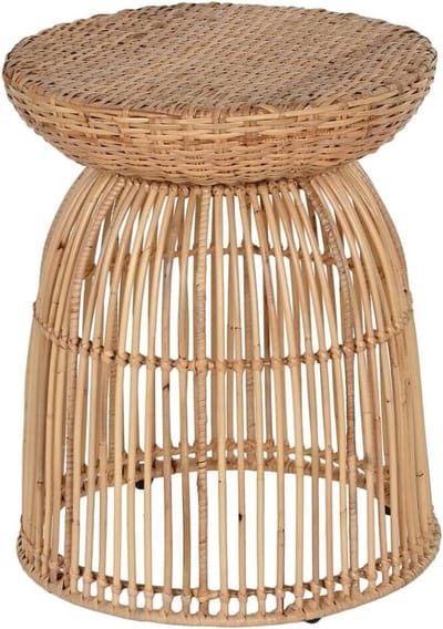 Bijzettafel Ratan - Ronde tafel - Woonkamer Inrichting - Natuurlijk Materiaal - 43 x 50 cm - Natuurlijk