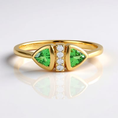 Cavill - Zilveren Ring 925 Sterling Verguld - Lemshuku Tsavoriet Triljant 0,463 ct - Zirkonia Pave Zetting - Tanzania Edelsteen Ringen