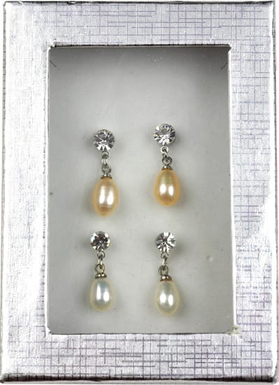 Zoetwater parel oorbellen cadeau set Big Crystal Pearl W-Pe - oorstekers - echte parels - wit - zalm - stras steentjes - geschenkverpakking - parel oorbellen dames - parel oorknopjes