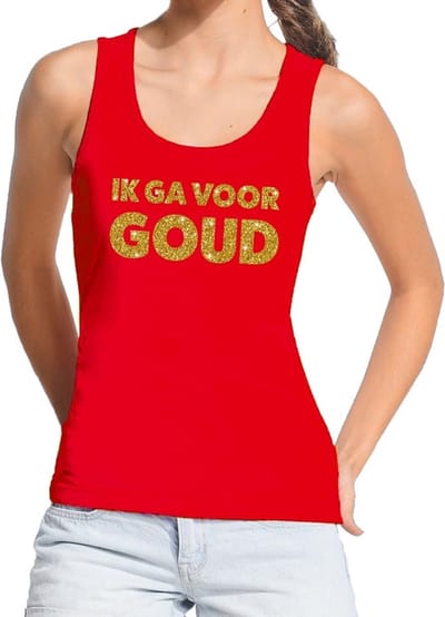 Ik ga voor Goud glitter tekst tanktop / mouwloos shirt rood dames - dames singlet Ik ga voor Goud S