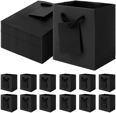 Dailygoods- Geschenkzakjes 60 Stuks - Zwarte Papieren Tas - Met Handvat - 10 x 7 x 11,5 cm - Voor Bruiloften/Kerstdagen - Personalisatie Mogelijk - Cadeautas