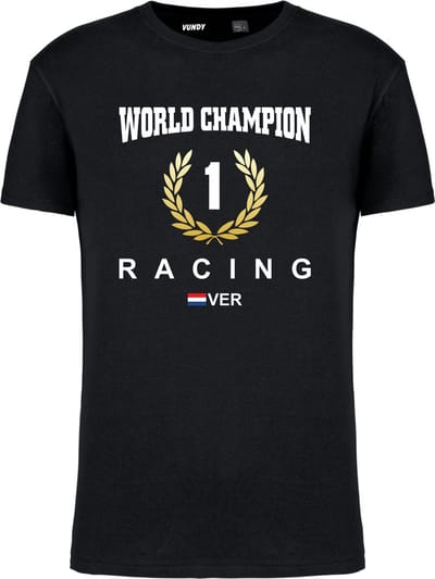 T-shirt krans World Champion | Max Verstappen / Red Bull Racing / Formule 1 Fan | Wereldkampioen | Zwart | maat XS