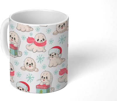 Mok - Koffiemok - Zeehonden - Kinderen - Kerst - Winter - Patroon - Mokken - 350 ML - Beker - Koffiemokken - Theemok