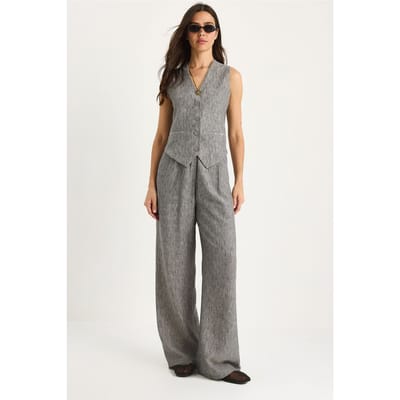 V-hals Vest en Wijde Pantalon Twee-delige Coord Set