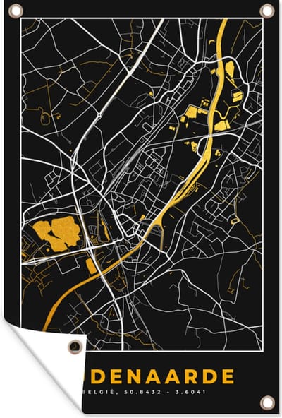 Muurdecoratie Oudenaarde - Stadskaart - Kaart - Goud - Plattegrond - 120x180 cm - Tuinposter - Tuindoek