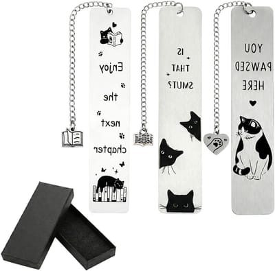 Metalen boekenleggers in de vorm van een kat, 3 stuks in een geschenkdoos, ideaal cadeau voor kattenliefhebbers, boekenaccessoires voor dames en leraren