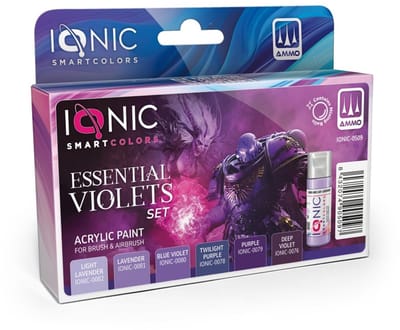 AMMO by Mig Jimenez Hobbyverf Acrylverf - MIG IO0509 Ionic Smart Colors - Essentiële Violettinten Kleurenset - Acryl Set 6x20ml Verf set - 6x 20 ml