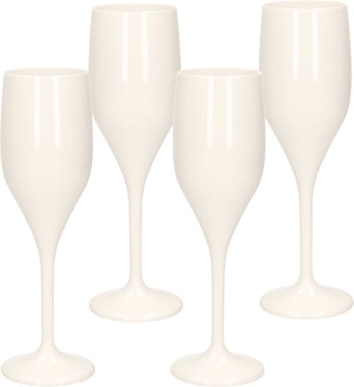 Set van 8x stuks champagneglazen/prosecco flutes wit 150 ml onbreekbaar kunststof - herbruikbaar - Champagneglazen
