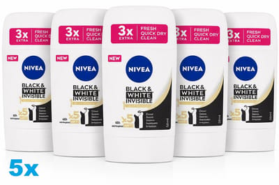 NIVEA Black & White Invisible Silky Smooth Deodorant Stick 5 x 50ml – 48H Anti-Transpirant – Voordeelverpakking 5 Stuks