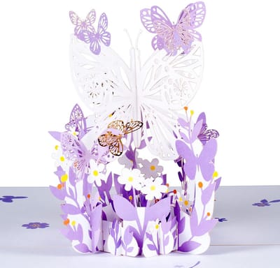 Dailygoody - Pop-up Verjaardagskaart - 3D-bloemen en vlinders - Unieke creativiteit - Paarse kleuren - Bedankkaart en opmoedigingskaart - Geschikt voo...