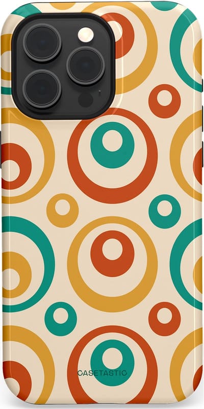 Casetastic hoesje geschikt voor Apple iPhone 15 Pro Max - MagSafe - Dubbellaagse bescherming - Bolletjes boogie - Fashion Case - Crème Terracotta Goud Turquoise