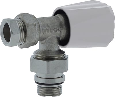 Radiatorkraan 15mm Haaks met knelset 1/2x15mm witte knop