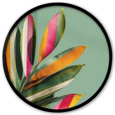 Poster in lijst Rond - Fotolijst 40x40 cm - Posters - Bladeren - Tak - Kleurrijk - Ronde posterlijst zwart - Decoratie - Wanddecoratie woonkamer - Muurdecoratie slaapkamer