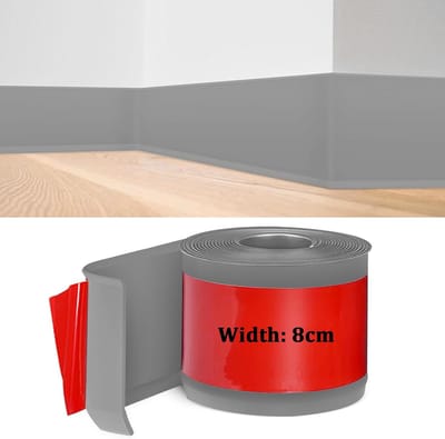 Zelfklevende PVC Plint Grijs 8 cm Breed - Flexibel Overgangsprofiel voor Vloer en Muur (3 Meter)