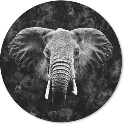 Muismat rond 20x20 cm - Mousepad Olifant - Dieren - Rook - Zwart - Wit - Ronde muismatten