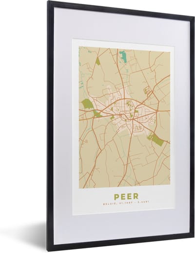 Fotolijst incl. Poster - België - Kaart - Plattegrond - Stadskaart - Peer - 40x60 cm - Posterlijst