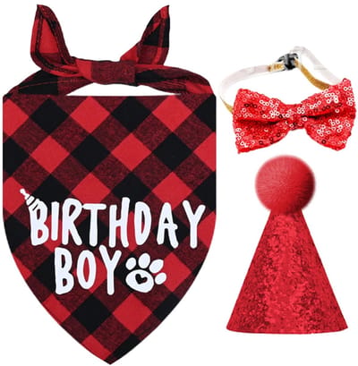 Dailygoods- Hondenverjaardagsoutfit Uniek Design - Hondenverjaardagsmuts - Hondenverjaardagsvlinderdas - Hondenfeestaccessoires - Huisdieraccessoires - Sjaal van Katoen 20-42 cm - Hondenoutfit