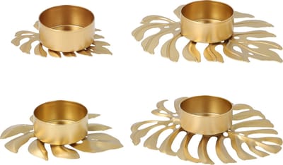 QUVIO Waxinelichthouder - Blad - Set van 4 - Verschillende maten - Theelichthouder - Kaarsenhouder - Woonaccessoires - Decoratieve accessoires - Metaal - Goud