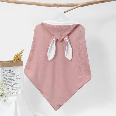 Bo & Mila Badcape met Oren - Baby - Roze - 75x75cm - Hydrofiel - Capuchon - Badponcho