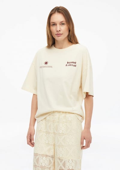 Vrouwen T-shirt van zacht katoen met ronde hals en print s.Oliver