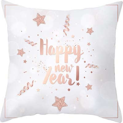 Without Lemon - Kerst Kussenhoes - Wit met Roze "Happy New Year" - Kerst kussen - Kerstdagen - Feestdagen - Kerst - Decoratie - Woondecoratie - Kussenslopen - December - Cadeau