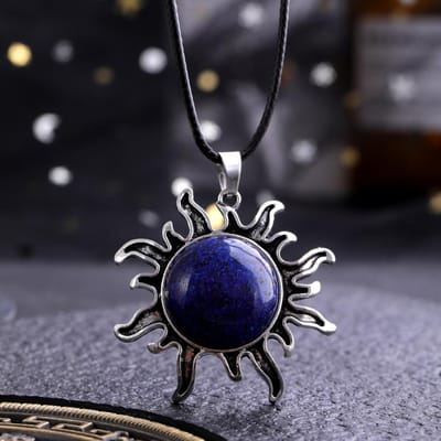 Mode Natuurlijke Edelsteen Kwarts Kristal Tijgeroog Verguld Zilverlegering Zon Hanger Sieraden Maken Accessoires Zon Ketting Cadeau E black