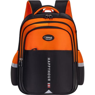 Sacs d'école imperméables multicouches style britannique Grande capacité Sacs à dos orthopédiques pour garçons et filles pour réduire le fardeau livre 38 30 16CM orange