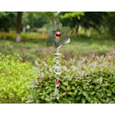 Carillon éolien rotatif en acier inoxydable avec boule de cristal et miroir, décoration suspendue pour jardin extérieur