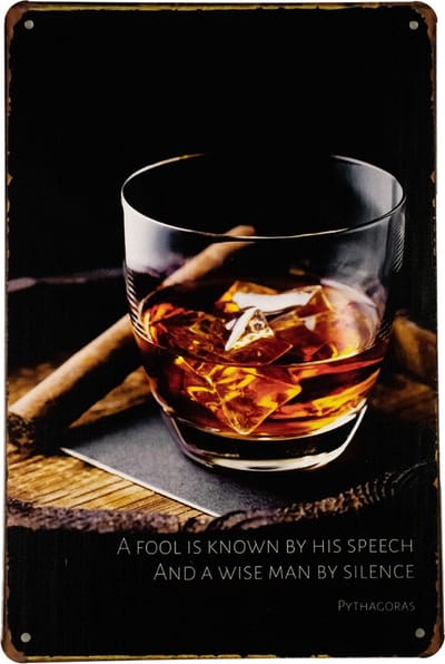 A fool and wise man - Metalen wandbord - Retro wandbord - Tekstbord - Wandbord mancave - Whiskey - Whiksy - Vintage borden - 20 x 30cm - Cave & Garden