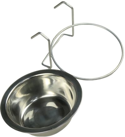 Daity 1-delige hangende roestvrijstalen voerbak - Geschikt voor kooien, kennels en hondenmanden. Bevat voer en water. Klein formaat, 11 cm diameter. Vaatwasmachinebestendig (zilver).