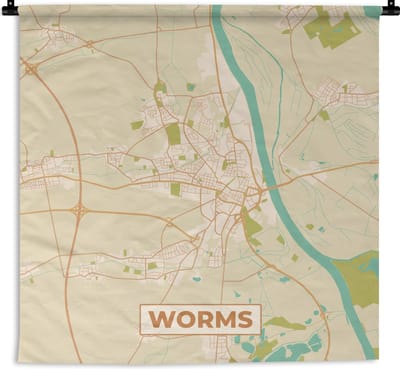 Wandkleed - Wanddoek - Kaart - Worms - Vintage - Plattegrond - Stadskaart - 180x180 cm - Wandtapijt