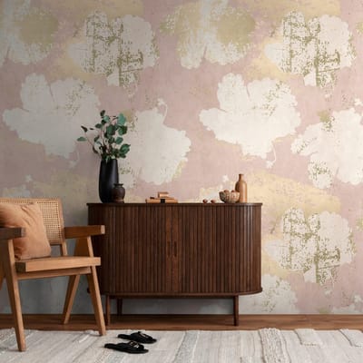 Fotobehang Profhome 398381-GU vliesbehang hardvinyl warmdruk in reliëf glad met bloemen patroon mat roze crèmewit beige 1,59 m x 2,8 m