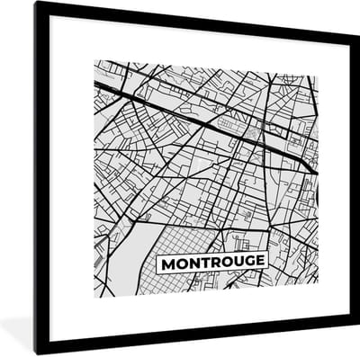 Fotolijst incl. Poster - Frankrijk - Montrouge - Stadskaart - Plattegrond - Kaart - 40x40 cm - Posterlijst