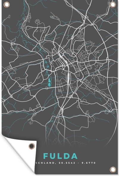 Muurdecoratie Blauw – Duitsland – Plattegrond – Stadskaart – Kaart – Fulda - 120x180 cm - Tuinposter - Tuindoek