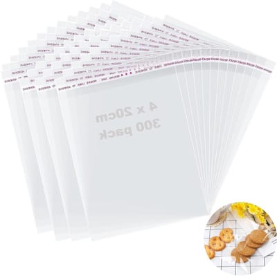 300 Cellofaanzakjes 14 x 20 cm, Zelfklevende Plastic Zakjes voor Snoep, Koekjes en Gebak, Transparant met Plaksluiting