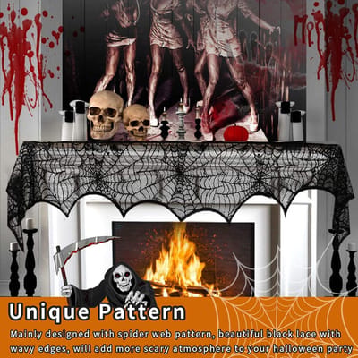 Dailygoods- Tafelkleed Halloween - Decoratie voor open haard - Griezellig ontwerp - Herbruikbaar - Hoogwaardig materiaal - Afmetingen 45,7 x 244,8 cm - Decoratiedoek
