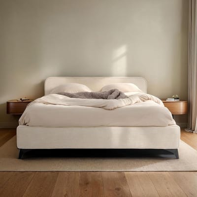 Gestoffeerd tweepersoonsbed 140x200 cm met lattenbodem in wit - Modern design en comfortabel hoofdeinde