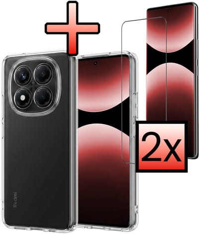 Hoesje - Met 2x Screenprotector - Geschikt voor Xiaomi Redmi Note 14 Pro - Sterk & Shockproof - Back Cover - Siliconen Case - Telefoon Hoes - Transparant