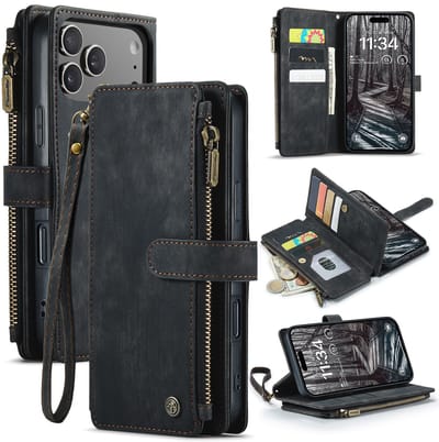 Caseme Geschikt voor iPhone 17 Pro Max PU leren hoesje - portemonnee - Zwart
