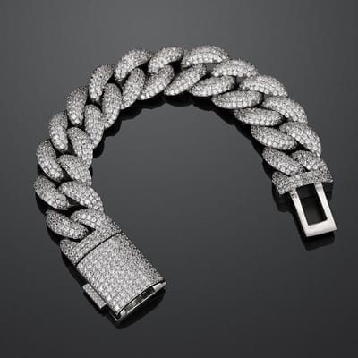 Bracelet Cubain Full Iced Out, Bijou Hip Hop Unisex Full Paved Cz, Accessoire Bling de Rappeur gray