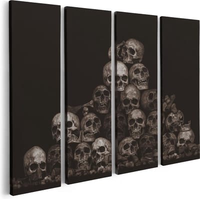 Artaza Canvas Schilderij Vierluik Schedels - Doodshoofden - Doodskoppen - 80x60 - Foto Op Canvas - Canvas Print