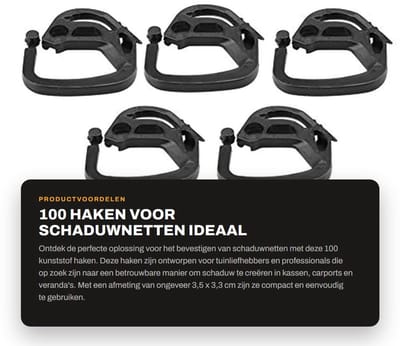 Dailygoods- Haak 100 Stuks - Kunststof - Duurzaam - Schaduwstof - Ophanghaken - Afmetingen 3,5x3,3 cm - Gloednieuw - Ophanghaak
