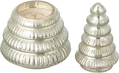 J-Line geurkaars Boom Geribbeld - glas - zilver - small